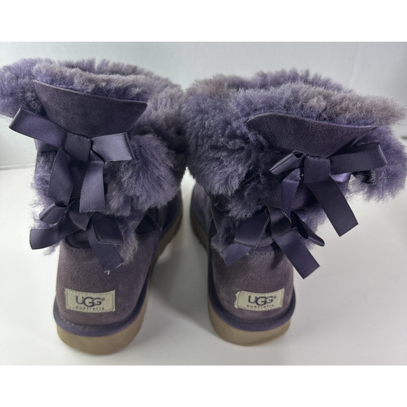 UGG Australia Bailey Bow Purple Suede Shearling Sheepskin Boots Size 10 *Flawed - Picture 11 of 13